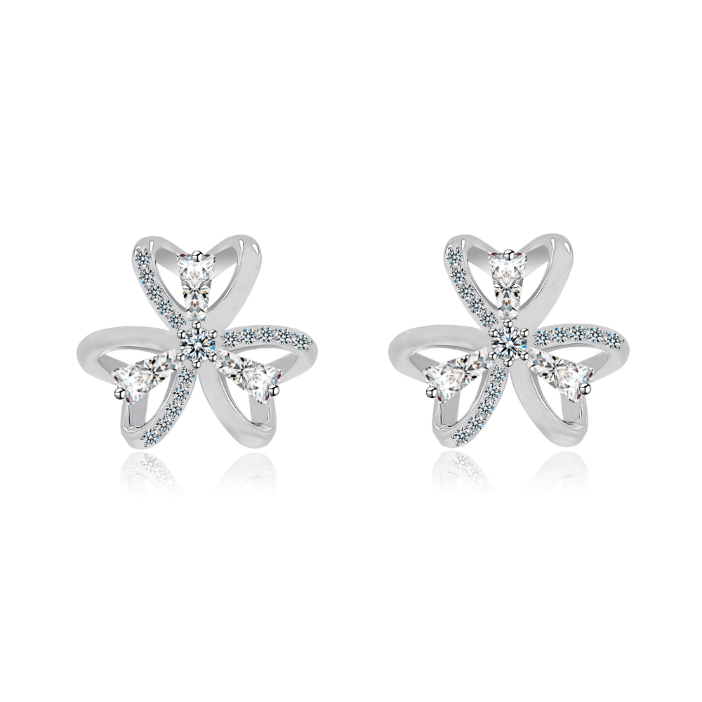 3 Hearts Clover and CZ Ear Post